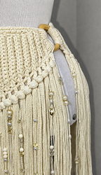 Conjunto de Crochê Marfim Boho com Franjas e Pérolas