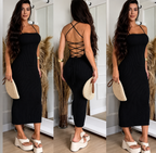 Vestido Midi Preto Canelado
