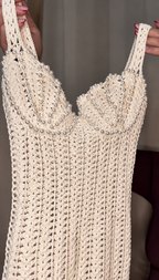 Vestido Longo de Crochê Pérola Elegance