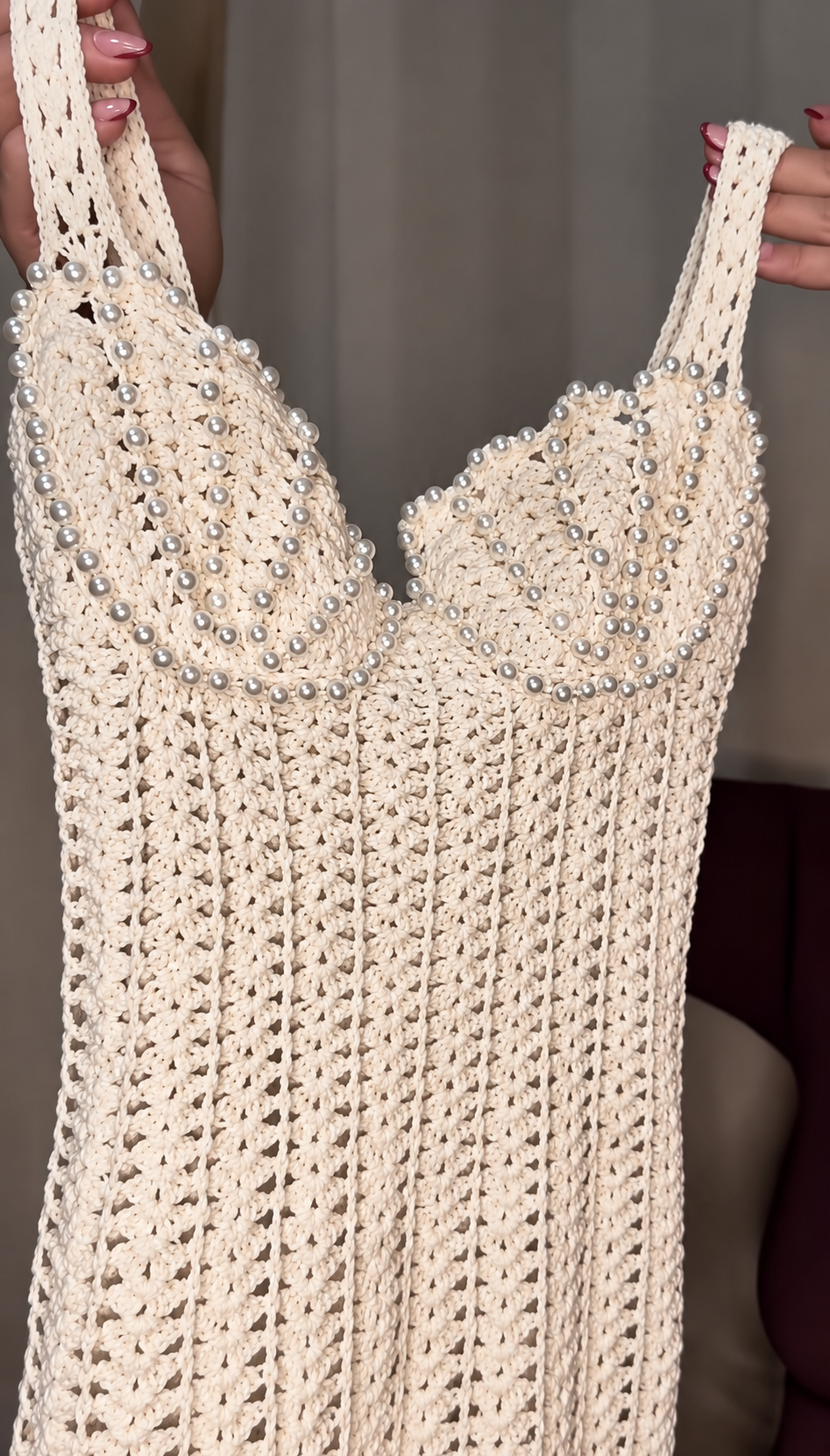 Vestido Longo de Crochê Pérola Elegance