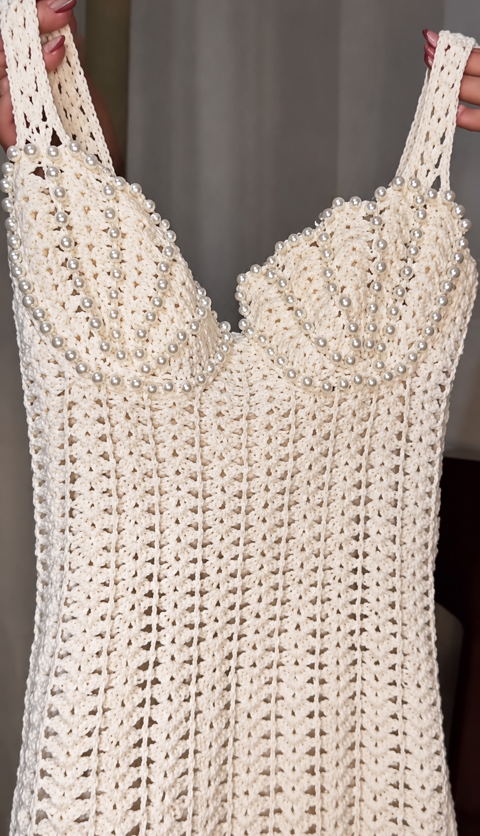 Vestido Longo de Crochê Pérola Elegance