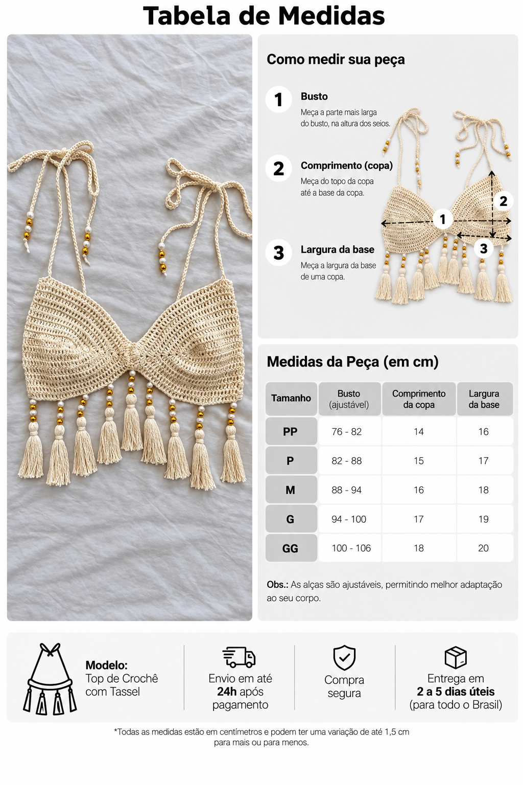 Top Crochê Boho Pérolas & Franjas