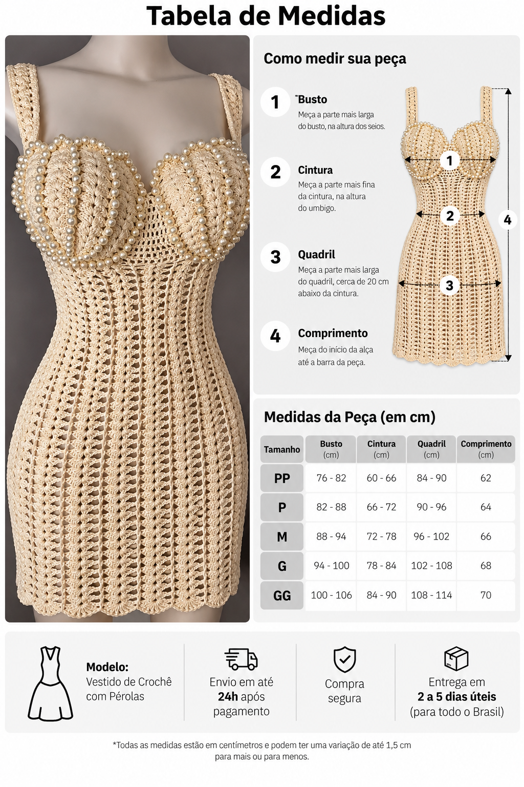 Vestido Crochê Pérola Riviera