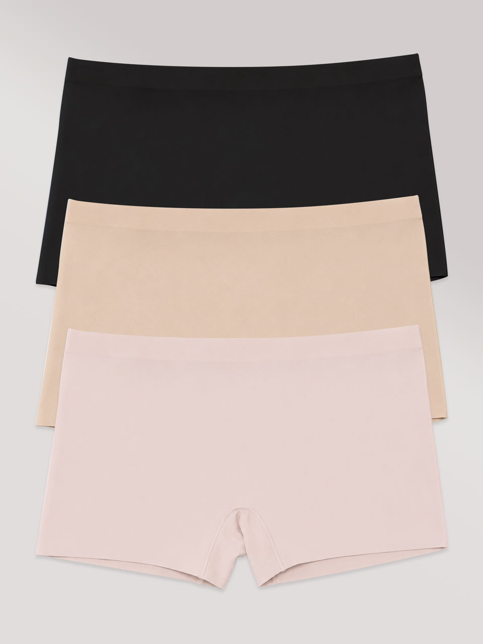 Kit com 3 Calcinhas Boxer Boyshort Sem Costura Segunda Pele (1 Preto, 1 Bege e 1 Rose)