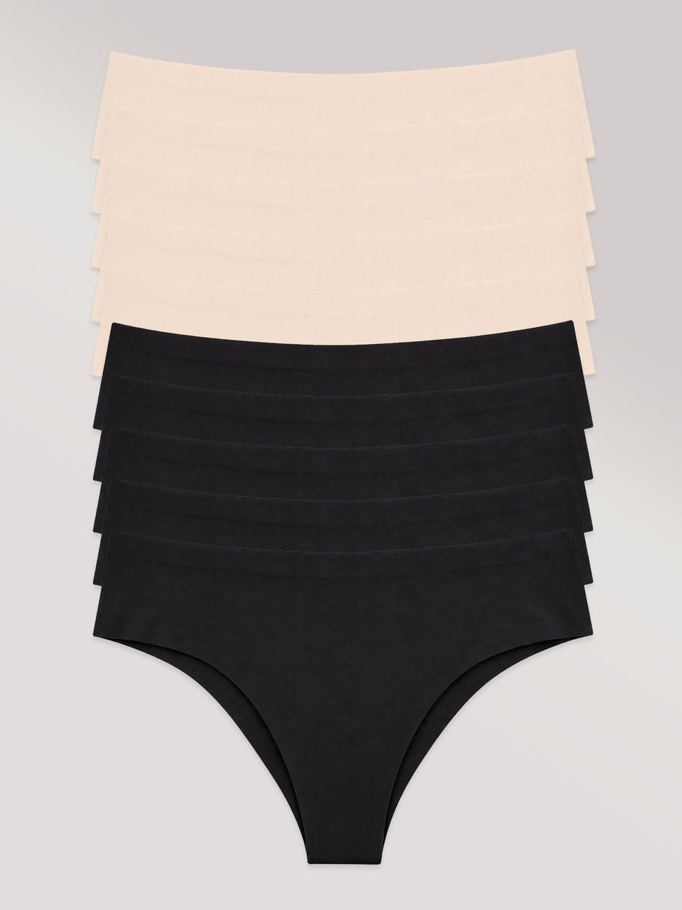 Kit com 10 Calcinhas Biquíni Sem Costura Segunda Pele (5 Preto e 5 Bege)
