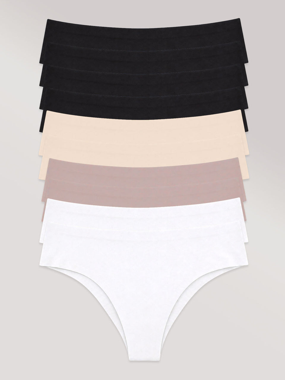 Kit com 10 Calcinhas Biquíni Sem Costura Segunda Pele (4 Preto, 2 Bege, 2 Rose e 2 Branco)