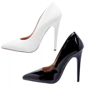 Kit com 2 Pares de Scarpin Salto Alto Verniz Nude/Branco